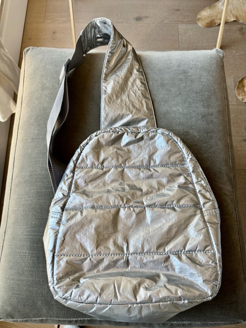 Brand new “Hi Love”  Puffer Crossbody Backpack in Silver